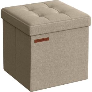 imageSONGMICS Storage Ottoman Foldable Small Ottoman Foot Rest 118 Inches Foot Stool Cube Ottoman with Storage Load up to 286 lb for Living Room Bedroom Dorm Jelly Pink ULSF028R01Camel Brown