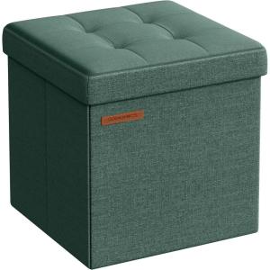 imageSONGMICS Storage Ottoman Foldable Small Ottoman Foot Rest 118 Inches Foot Stool Cube Ottoman with Storage Load up to 286 lb for Living Room Bedroom Dorm Jelly Pink ULSF028R01Retro Green