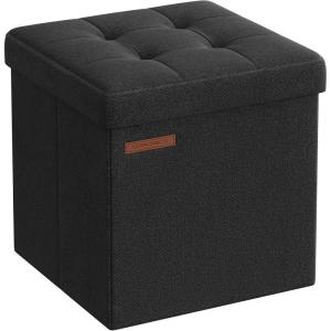 imageSONGMICS Storage Ottoman Foldable Small Ottoman Foot Rest 118 Inches Foot Stool Cube Ottoman with Storage Load up to 286 lb for Living Room Bedroom Dorm Jelly Pink ULSF028R01Ink Black