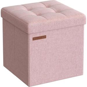 imageSONGMICS Storage Ottoman Foldable Small Ottoman Foot Rest 118 Inches Foot Stool Cube Ottoman with Storage Load up to 286 lb for Living Room Bedroom Dorm Jelly Pink ULSF028R01Jelly Pink