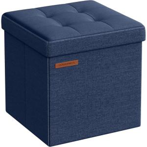 imageSONGMICS Storage Ottoman Foldable Small Ottoman Foot Rest 118 Inches Foot Stool Cube Ottoman with Storage Load up to 286 lb for Living Room Bedroom Dorm Jelly Pink ULSF028R01Midnight Blue