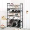 imageSONGMICS Shoe Rack 3Tier Shoe Organizer Metal Shoe Storage for Garage Stackable Shoe Shelf with Adjustable Flat or Angled Shelves 912 Pairs Charcoal Gray ULMR03GBCharcoal Gray