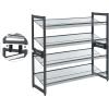 imageSONGMICS Shoe Rack 3Tier Shoe Organizer Metal Shoe Storage for Garage Stackable Shoe Shelf with Adjustable Flat or Angled Shelves 912 Pairs Charcoal Gray ULMR03GBCharcoal Gray