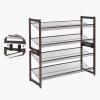 imageSONGMICS Shoe Rack 3Tier Shoe Organizer Metal Shoe Storage for Garage Stackable Shoe Shelf with Adjustable Flat or Angled Shelves 912 Pairs Charcoal Gray ULMR03GBBronze