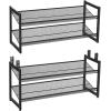 imageSONGMICS Shoe Rack 3Tier Shoe Organizer Metal Shoe Storage for Garage Stackable Shoe Shelf with Adjustable Flat or Angled Shelves 912 Pairs Charcoal Gray ULMR03GBInk Black