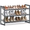 imageSONGMICS Shoe Rack 3Tier Shoe Organizer Metal Shoe Storage for Garage Stackable Shoe Shelf with Adjustable Flat or Angled Shelves 912 Pairs Charcoal Gray ULMR03GBCharcoal Gray