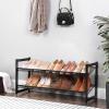 imageSONGMICS Shoe Rack 3Tier Shoe Organizer Metal Shoe Storage for Garage Stackable Shoe Shelf with Adjustable Flat or Angled Shelves 912 Pairs Charcoal Gray ULMR03GBInk Black