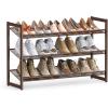 imageSONGMICS Shoe Rack 3Tier Shoe Organizer Metal Shoe Storage for Garage Stackable Shoe Shelf with Adjustable Flat or Angled Shelves 912 Pairs Charcoal Gray ULMR03GBBronze