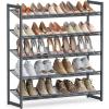imageSONGMICS Shoe Rack 3Tier Shoe Organizer Metal Shoe Storage for Garage Stackable Shoe Shelf with Adjustable Flat or Angled Shelves 912 Pairs Charcoal Gray ULMR03GBCharcoal Gray