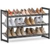 imageSONGMICS Shoe Rack 3Tier Shoe Organizer Metal Shoe Storage for Garage Stackable Shoe Shelf with Adjustable Flat or Angled Shelves 912 Pairs Charcoal Gray ULMR03GBInk Black