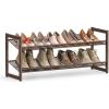 imageSONGMICS Shoe Rack 3Tier Shoe Organizer Metal Shoe Storage for Garage Stackable Shoe Shelf with Adjustable Flat or Angled Shelves 912 Pairs Charcoal Gray ULMR03GBBronze