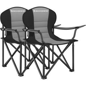 imageSONGMICS Folding Camping Chair Set of 2 Supports 551 lb per Chair with Comfortable Sponge Seat Heavy Duty Structure Cup Holder Outdoor Picnic Chair Grey and Black UGCB206G01