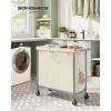 imageSONGMICS Laundry Basket with Wheels Rolling Laundry Hamper 238 Gallons 90L Removable Liner Steel Frame with Handle Blanket Storage 24 x 114 x 319 Inches Cream White URLS003W01White