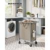 imageSONGMICS Laundry Basket with Wheels Rolling Laundry Hamper 238 Gallons 90L Removable Liner Steel Frame with Handle Blanket Storage 24 x 114 x 319 Inches Cream White URLS003W01Camel Brown