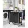 imageSONGMICS Laundry Basket with Wheels Rolling Laundry Hamper 238 Gallons 90L Removable Liner Steel Frame with Handle Blanket Storage 24 x 114 x 319 Inches Cream White URLS003W01Black
