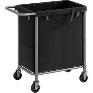 imageSONGMICS Laundry Basket with Wheels Rolling Laundry Hamper 238 Gallons 90L Removable Liner Steel Frame with Handle Blanket Storage 24 x 114 x 319 Inches Cream White URLS003W01Black