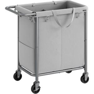 imageSONGMICS Laundry Basket with Wheels Rolling Laundry Hamper 238 Gallons 90L Removable Liner Steel Frame with Handle Blanket Storage 24 x 114 x 319 Inches Cream White URLS003W01Grey