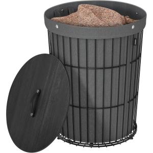 imageSONGMICS Laundry Hamper with Lid Round Laundry Basket 25 Gallons 95 L Versatile Removable Fabric Liner Large Capacity for Laundry Room Bedroom Living Room Slate Gray ULCB160G01Slate Gray