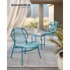 imageSONGMICS Patio Furniture Set 3 Pieces Garden Bistro Set Acapulco Chairs Outdoor Seating Side Table and 2 Chairs Indoor and Outdoor Conversation Set Balcony Porch Ink Black UGGF021B01Lake Blue