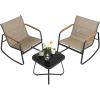 imageSONGMICS 3Piece Patio Furniture Set Garden Coversation Set 2 Rocking Chairs Table Outdoor Lawn Backyard Steel with Armrests Breathable Synthetic Fabric Yellowish Brown UGGF0027K01Yellowish Brown