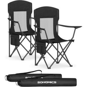 imageSONGMICS Oversized Lumbar Support Camping Chair HeavyDuty Outdoor Folding Chair Comfortable Padded Glamping Cooler Bag Weight Capacity 450 lb Slate Gray UGCB066G01Ink Black