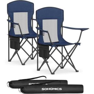 imageSONGMICS Oversized Lumbar Support Camping Chair HeavyDuty Outdoor Folding Chair Comfortable Padded Glamping Cooler Bag Weight Capacity 450 lb Slate Gray UGCB066G01Harbor Blue