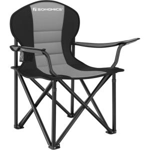 imageSONGMICS Oversized Lumbar Support Camping Chair HeavyDuty Outdoor Folding Chair Comfortable Padded Glamping Cooler Bag Weight Capacity 450 lb Slate Gray UGCB066G01Gray  Black