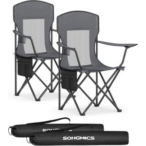 imageSONGMICS Oversized Lumbar Support Camping Chair HeavyDuty Outdoor Folding Chair Comfortable Padded Glamping Cooler Bag Weight Capacity 450 lb Slate Gray UGCB066G01Slate Gray