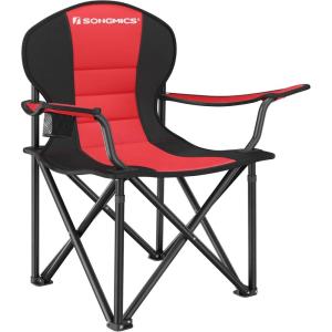 imageSONGMICS Oversized Lumbar Support Camping Chair HeavyDuty Outdoor Folding Chair Comfortable Padded Glamping Cooler Bag Weight Capacity 450 lb Slate Gray UGCB066G01Red  Black