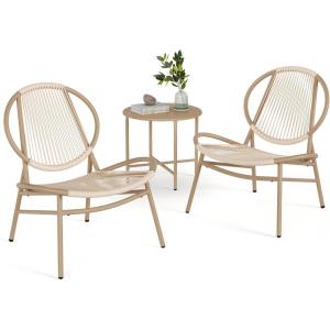 imageSONGMICS Patio Furniture Set 3 Pieces Garden Bistro Set Acapulco Chairs Outdoor Seating Side Table and 2 Chairs Indoor and Outdoor Conversation Set Balcony Porch Ink Black UGGF021B01Camel Brown