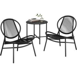 imageSONGMICS Patio Furniture Set 3 Pieces Garden Bistro Set Acapulco Chairs Outdoor Seating Side Table and 2 Chairs Indoor and Outdoor Conversation Set Balcony Porch Ink Black UGGF021B01Ink Black