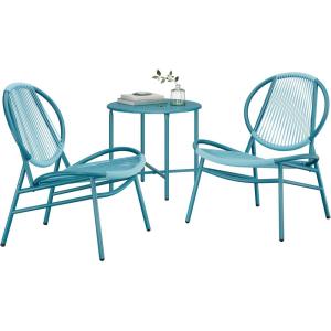 imageSONGMICS Patio Furniture Set 3 Pieces Garden Bistro Set Acapulco Chairs Outdoor Seating Side Table and 2 Chairs Indoor and Outdoor Conversation Set Balcony Porch Ink Black UGGF021B01Lake Blue