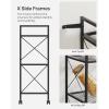 imageSONGMICS 3Tier Metal Storage Rack with Wheels Mesh Shelving Unit with X Side Frames 236Inch Width for Entryway Kitchen Living Room Bathroom Industrial Style Metallic Gold UBSC163A02Black