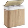 imageSONGMICS Laundry Hamper 396 Gallons 150L 3Section Laundry Basket Laundry Hamper with Lid Bamboo Foldable Removable and Machine Washable Liner for Laundry Room Bedroom Natural ULCB091N01Gray