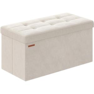 imageSONGMICS Storage Ottoman Bench Foldable Ottoman Foot Rest 15 x 43 x 15 Inches End of Bed Bench Storage Chest Load up to 660 lb for Living Room Bedroom Entryway Cream White ULSF277W01Cream White
