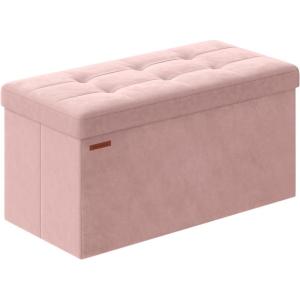 imageSONGMICS Storage Ottoman Bench Foldable Ottoman Foot Rest 15 x 43 x 15 Inches End of Bed Bench Storage Chest Load up to 660 lb for Living Room Bedroom Entryway Cream White ULSF277W01Jelly Pink