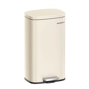 imageSONGMICS Trash Can with Lid 8 Gallon Garbage Can Stainless Steel Small Waste Bin with Step Pedal and Inner Bucket Soft Close Kitchen Silver ULTB03NLSand Beige