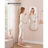 imageSONGMICS Jewelry Organizer LED Jewelry Cabinet WallDoor Mounted Lockable Rounded Wide Mirror with Storage Interior Mirror 39 x 165 x 425 Inches Jelly Pink Surface with Cream White LiningJelly Pink  Cream White