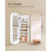 imageSONGMICS Jewelry Organizer LED Jewelry Cabinet WallDoor Mounted Lockable Rounded Wide Mirror with Storage Interior Mirror 39 x 165 x 425 Inches Jelly Pink Surface with Cream White LiningWhite  Greige