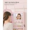imageSONGMICS Jewelry Organizer LED Jewelry Cabinet WallDoor Mounted Lockable Rounded Wide Mirror with Storage Interior Mirror 39 x 165 x 425 Inches Jelly Pink Surface with Cream White LiningJelly Pink  Cream White