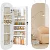 imageSONGMICS Jewelry Organizer LED Jewelry Cabinet WallDoor Mounted Lockable Rounded Wide Mirror with Storage Interior Mirror 39 x 165 x 425 Inches Jelly Pink Surface with Cream White LiningWhite  Greige