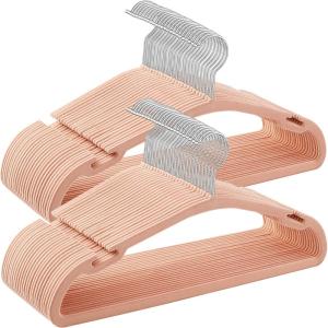 imageSONGMICS Velvet Hangers 50 Pack NonSlip Clothes Hangers 17 x 83 Inches Coat Hangers with Wide Shoulder Notches Pants Bar 360 Swivel Hook SpaceSaving for Closet Ink Black UCRF039B03Coral Pink