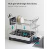 imageSONGMICS Dish Drying Rack  2 Tier Dish Rack for Kitchen Counter with Rotatable and Extendable Drain Spout Dish Drainer with Utensil Cup Glass Cutting Board Holders Black UKCS032B01Silver  Gray