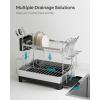 imageSONGMICS Dish Drying Rack  2 Tier Dish Rack for Kitchen Counter with Rotatable and Extendable Drain Spout Dish Drainer with Utensil Cup Glass Cutting Board Holders Black UKCS032B01Silver  Black
