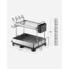 imageSONGMICS Dish Drying Rack  2 Tier Dish Rack for Kitchen Counter with Rotatable and Extendable Drain Spout Dish Drainer with Utensil Cup Glass Cutting Board Holders Black UKCS032B01Silver  Black