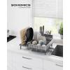 imageSONGMICS Large Dish Drying Rack Expandable Dish Dryer for Kitchen Counter Stainless Steel Dish Rack with Rotatable Spout Utensil Cup Glass Cutting Board Pan Holders Silver and Black UKCS037B01Silver  Gray