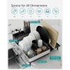imageSONGMICS Large Dish Drying Rack Expandable Dish Dryer for Kitchen Counter Stainless Steel Dish Rack with Rotatable Spout Utensil Cup Glass Cutting Board Pan Holders Silver and Black UKCS037B01Silver  Black