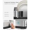 imageSONGMICS Large Dish Drying Rack Expandable Dish Dryer for Kitchen Counter Stainless Steel Dish Rack with Rotatable Spout Utensil Cup Glass Cutting Board Pan Holders Silver and Black UKCS037B01Silver  Black