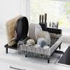 imageSONGMICS Large Dish Drying Rack Expandable Dish Dryer for Kitchen Counter Stainless Steel Dish Rack with Rotatable Spout Utensil Cup Glass Cutting Board Pan Holders Silver and Black UKCS037B01Silver  Black