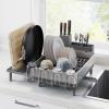 imageSONGMICS Large Dish Drying Rack Expandable Dish Dryer for Kitchen Counter Stainless Steel Dish Rack with Rotatable Spout Utensil Cup Glass Cutting Board Pan Holders Silver and Black UKCS037B01Silver  Gray